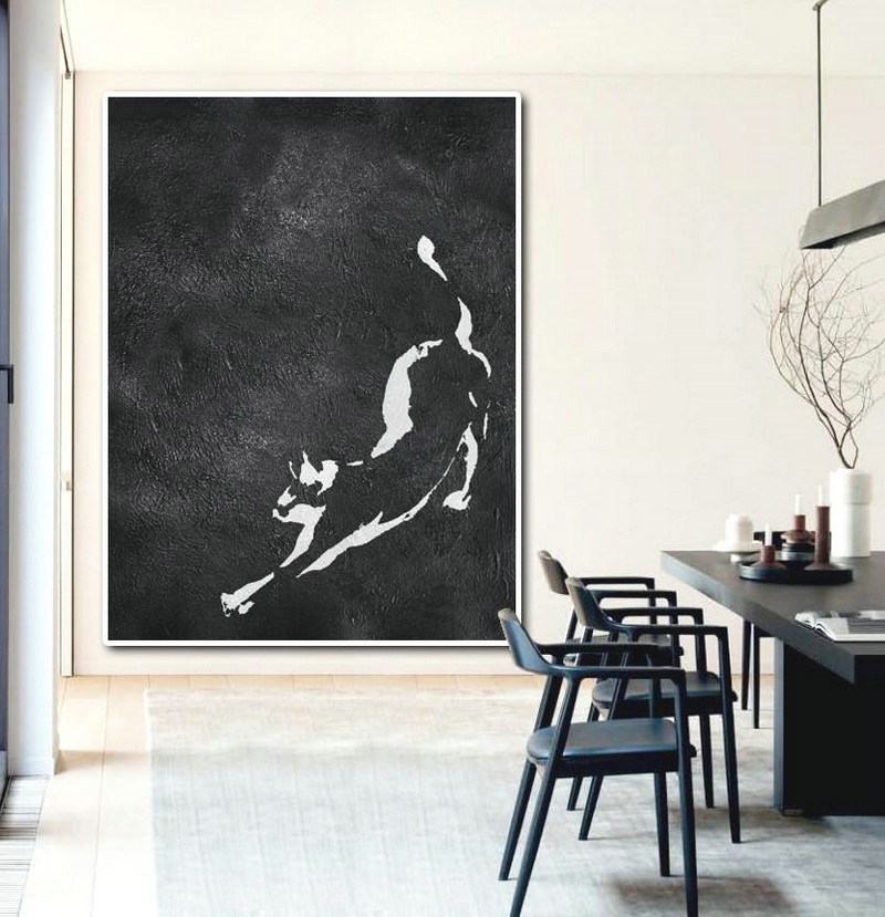 Extra Large Wall Art,Black And White Minimal Painting On Canvas - Canvas Wall Paintings